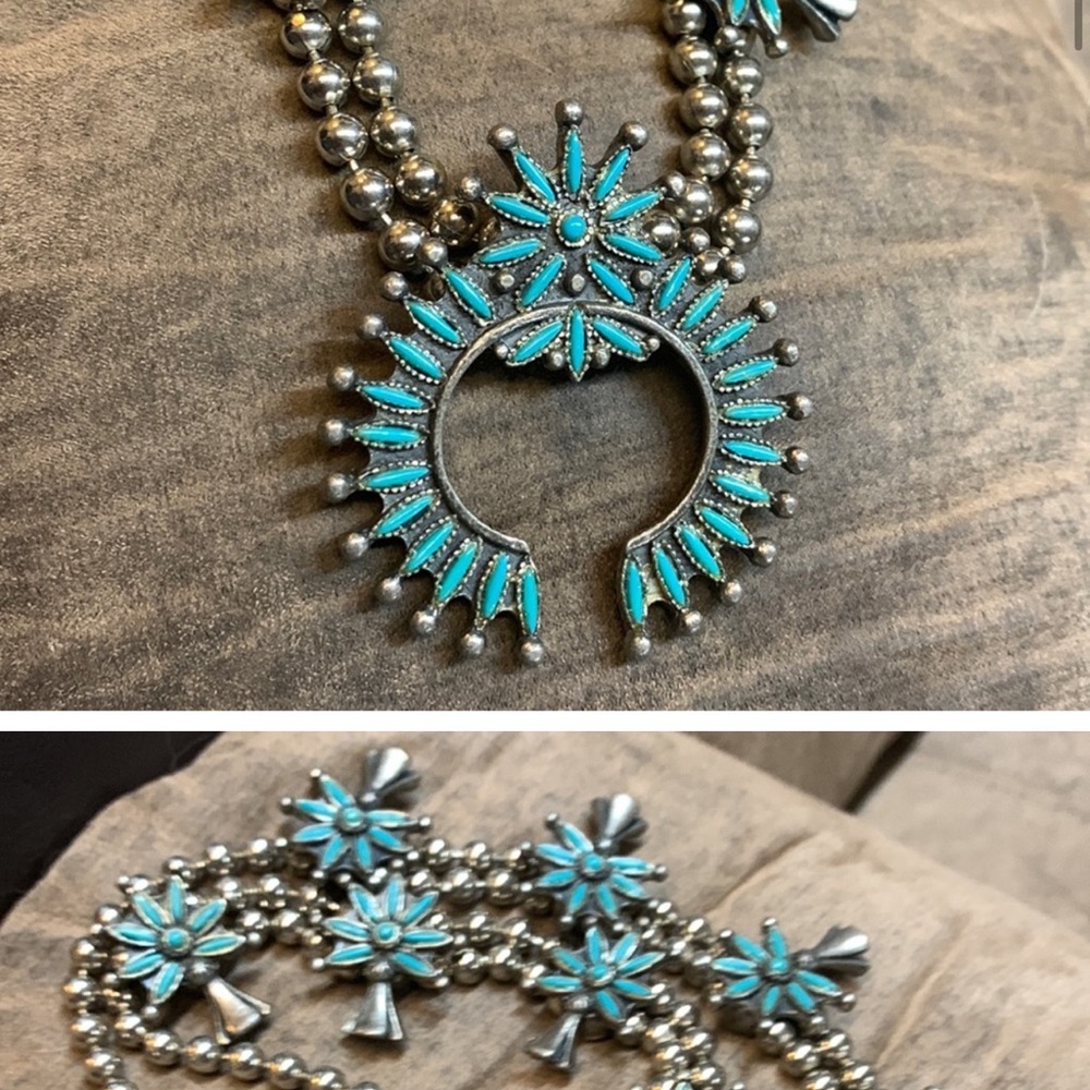Turquoise Squash Blossom Style Statement Necklace